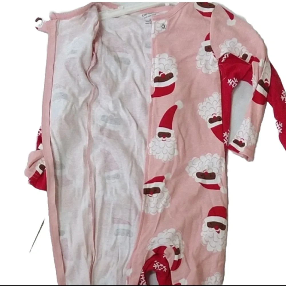 Carters Toddler Pink & Red Snowflake Reindeer Black Santa Footed Pajama Set New!